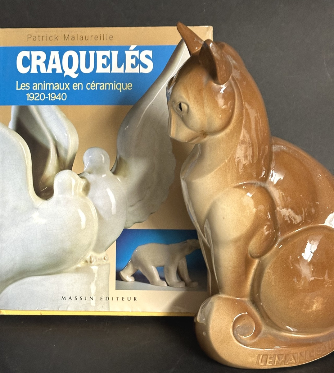 Charles LEMANCEAU 1905-1980 CHAT Art Deco siamois céramique St Clement 1930 en très bon état -photo-2