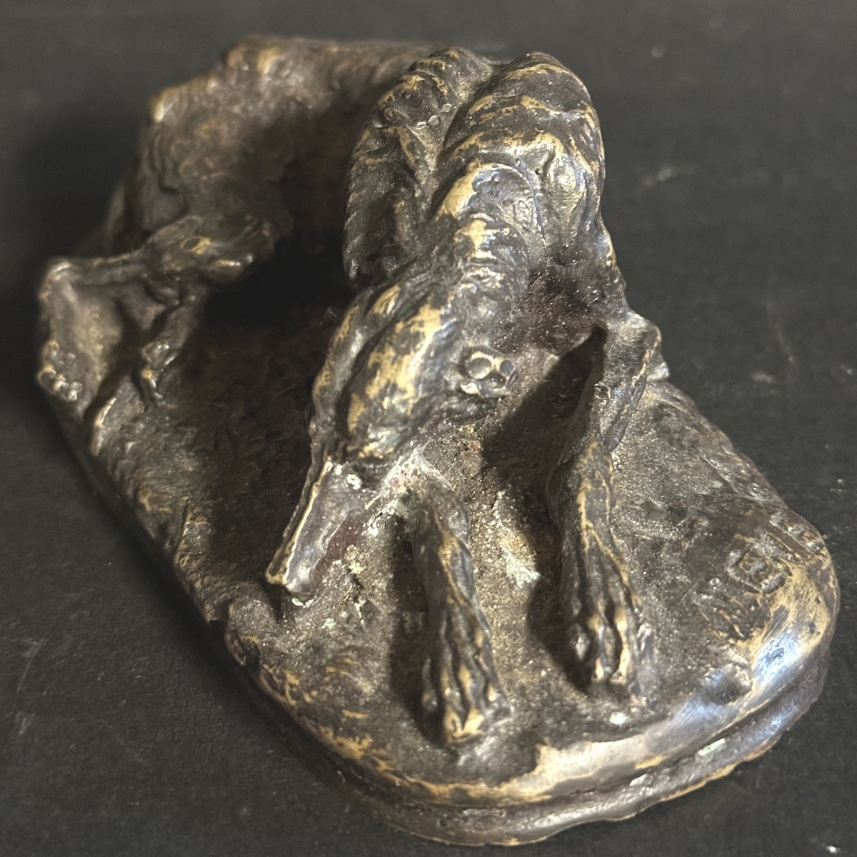 Pierre Jules MÈNE Bronze LÉVRIER COUCHÉ Sculpture chien 19e signée-photo-2