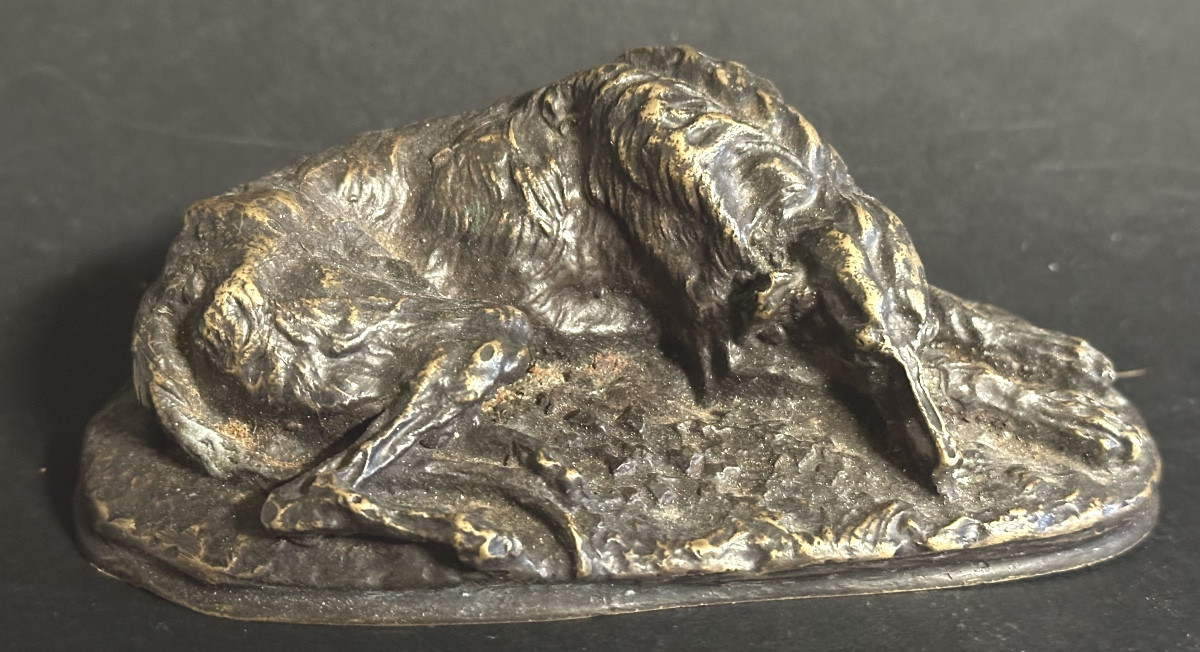 Pierre Jules MÈNE Bronze LÉVRIER COUCHÉ Sculpture chien 19e signée