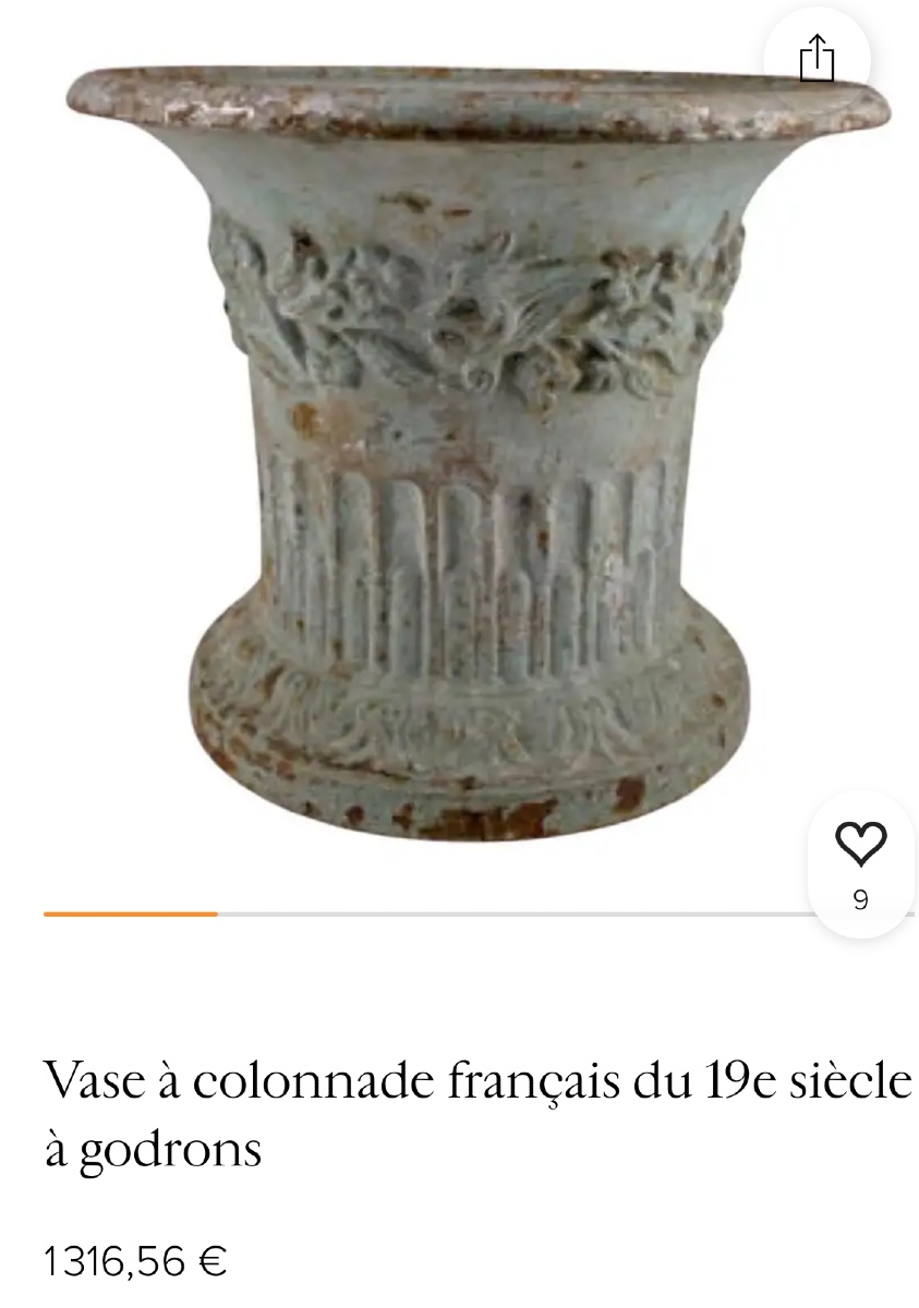 Rare vase en fonte EMPIRE XIXe à décor de canaux et feuilles -photo-3