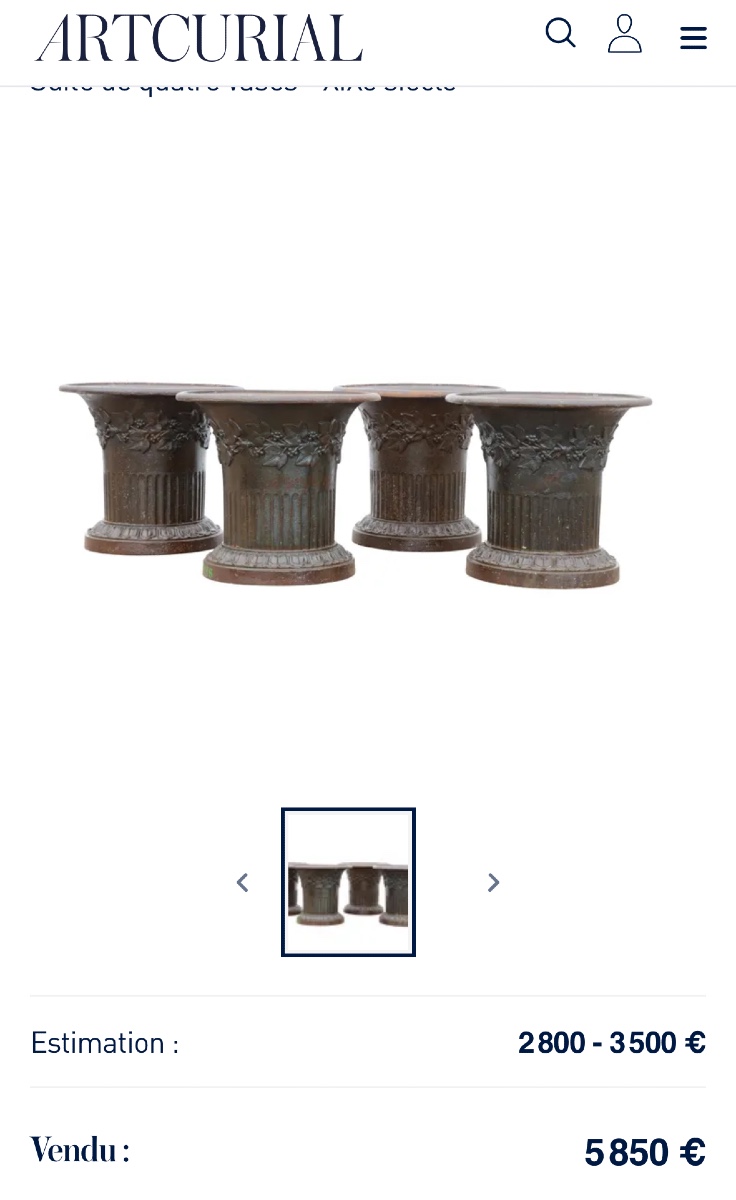 Rare vase en fonte EMPIRE XIXe à décor de canaux et feuilles -photo-4