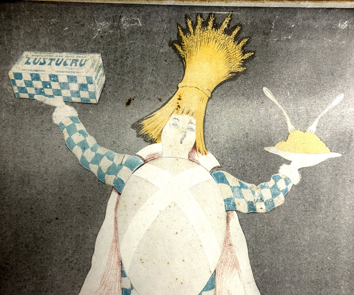 Rare Tin Sign Lustucru Pasta 1920 Cartier Millon Grenoble Advertisement Paul Mohr Lithograph-photo-2