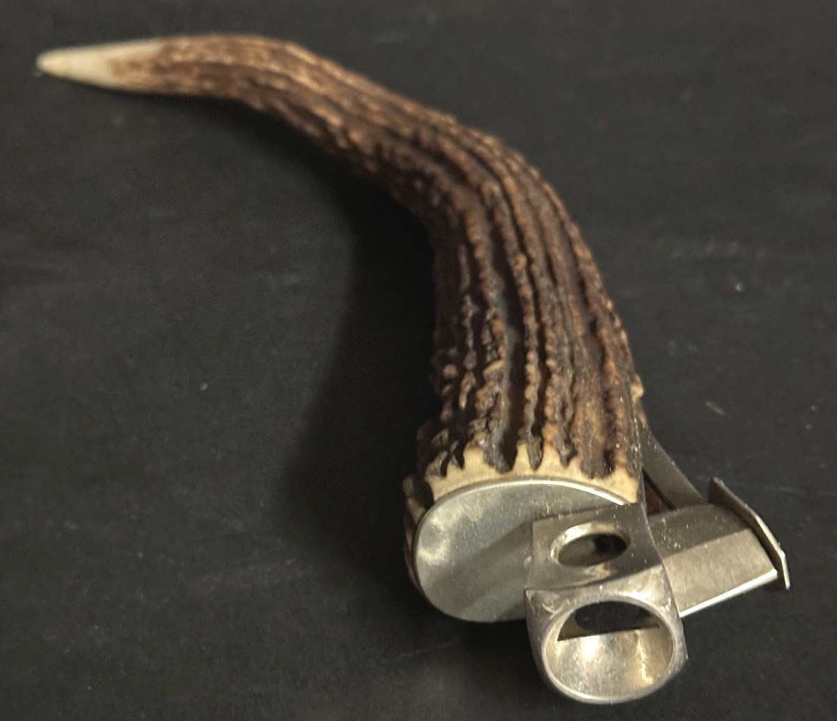 COUPE CIGARE signé en andouiller et acier Style Forêt-Noire corne de cerf 27 cm-photo-2