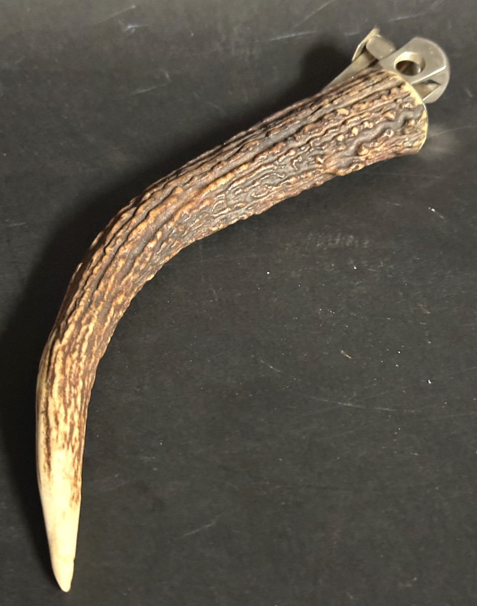 COUPE CIGARE signé en andouiller et acier Style Forêt-Noire corne de cerf 27 cm-photo-4