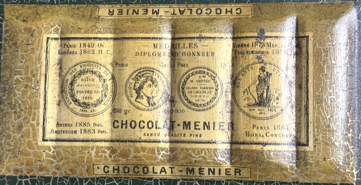 CHOCOLAT MENIER Plaque publicitaire 1900 en tôle lithographiée Pub-photo-2