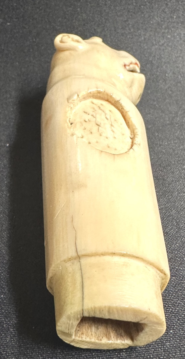 19th Century Dog-shaped Collectible Walking Stick Handle With Glass Eyes-photo-2