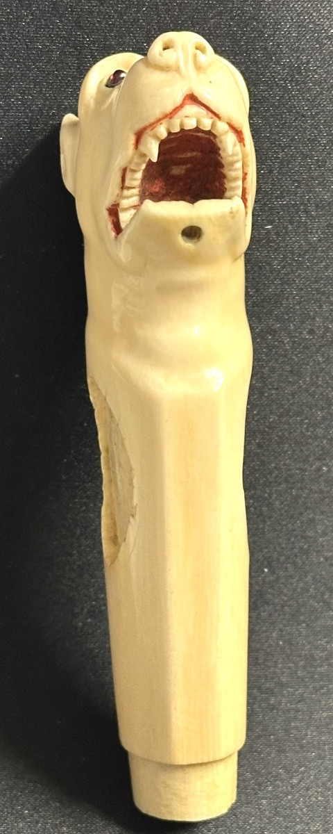 19th Century Dog-shaped Collectible Walking Stick Handle With Glass Eyes-photo-7