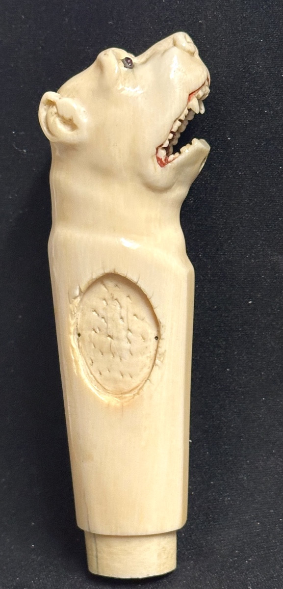 19th Century Dog-shaped Collectible Walking Stick Handle With Glass Eyes