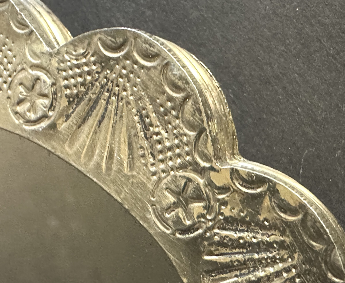 Oval Mirror In 900/1000 Silver, Hallmarked, 20.7 X 15.8 Cm. Very Good Condition. Felo-photo-3