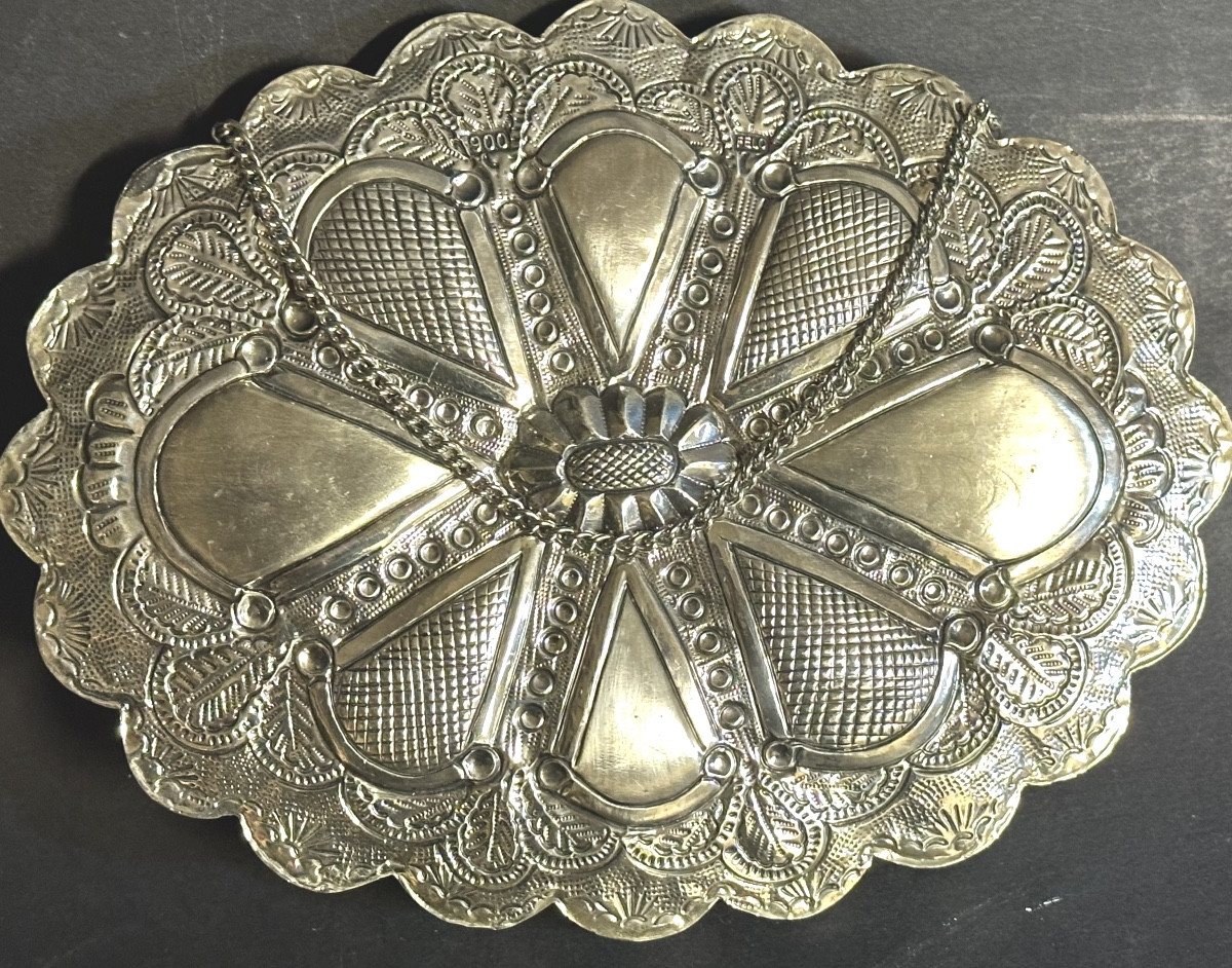 Oval Mirror In 900/1000 Silver, Hallmarked, 20.7 X 15.8 Cm. Very Good Condition. Felo-photo-4