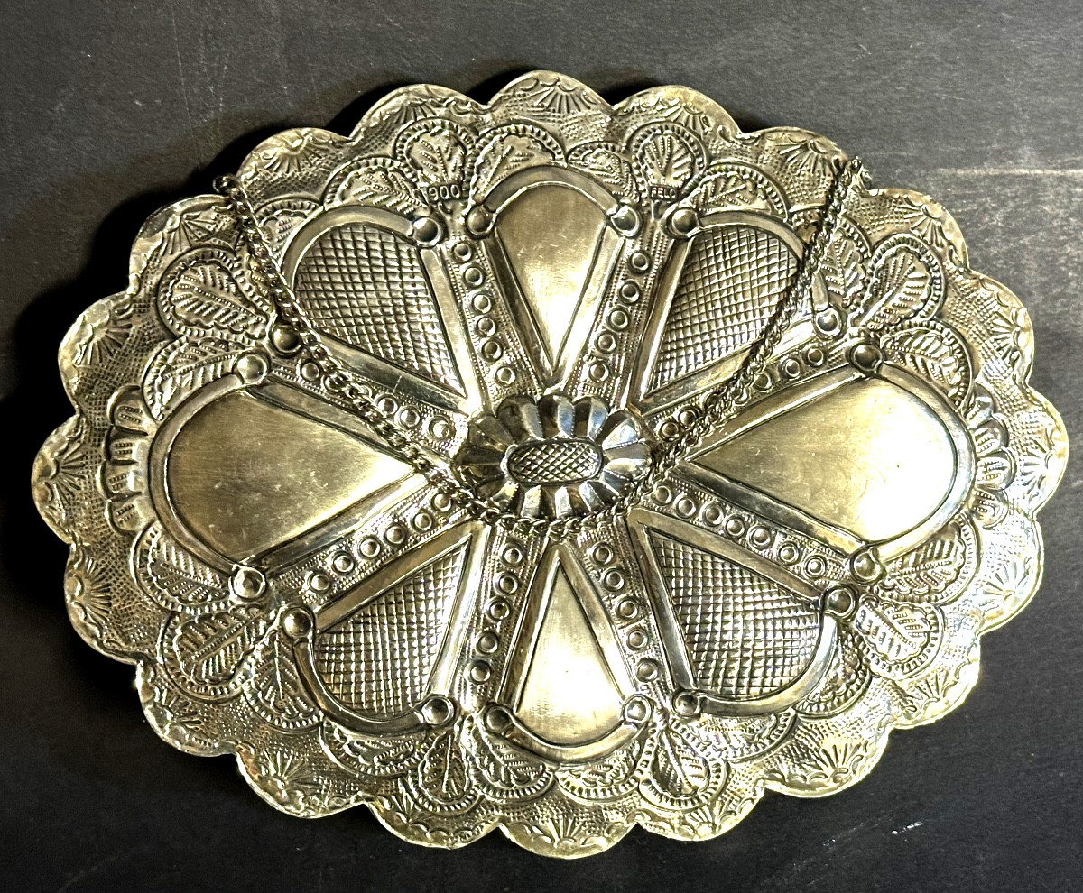 Oval Mirror In 900/1000 Silver, Hallmarked, 20.7 X 15.8 Cm. Very Good Condition. Felo