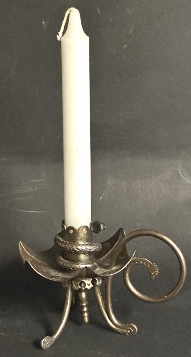 Curieux bougeoir en fer forgé 19e ou 18e Serpent et tête de coq Curiosité -photo-2