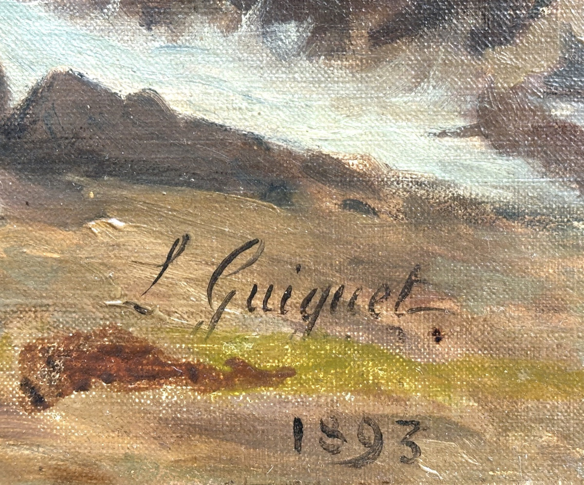 Louis GUIGUET 1861-1928 Grande huile 1893 Paysage montagneux en Briançonnais Dauphiné Alpes -photo-3