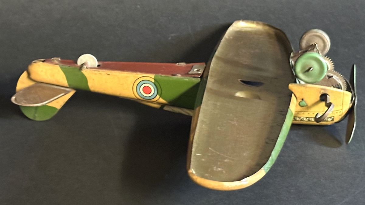 Wells Brimtoy Lithographed Tinplate Airplane With Key Made In England Very Good Condition /19-photo-5