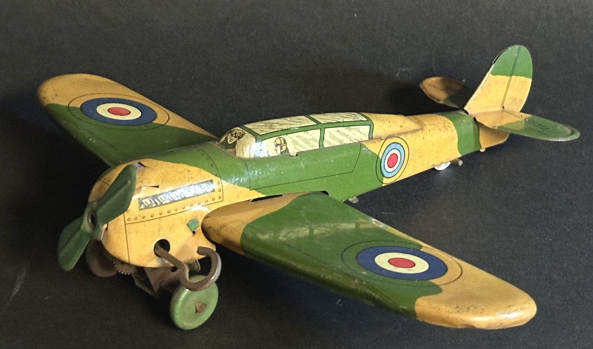 Wells Brimtoy Lithographed Tinplate Airplane With Key Made In England Very Good Condition /19