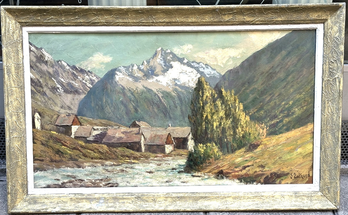 Lucien QUENARD 1902-1995 Grande huile route de la Bérarde Les Écrins le Veneon Oisans Alpes-photo-2