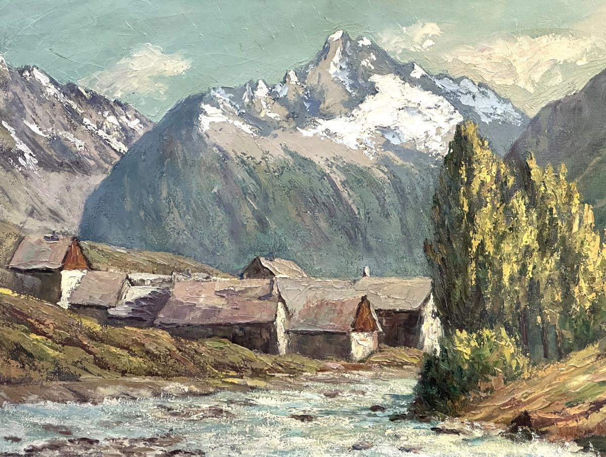 Lucien QUENARD 1902-1995 Grande huile route de la Bérarde Les Écrins le Veneon Oisans Alpes-photo-4