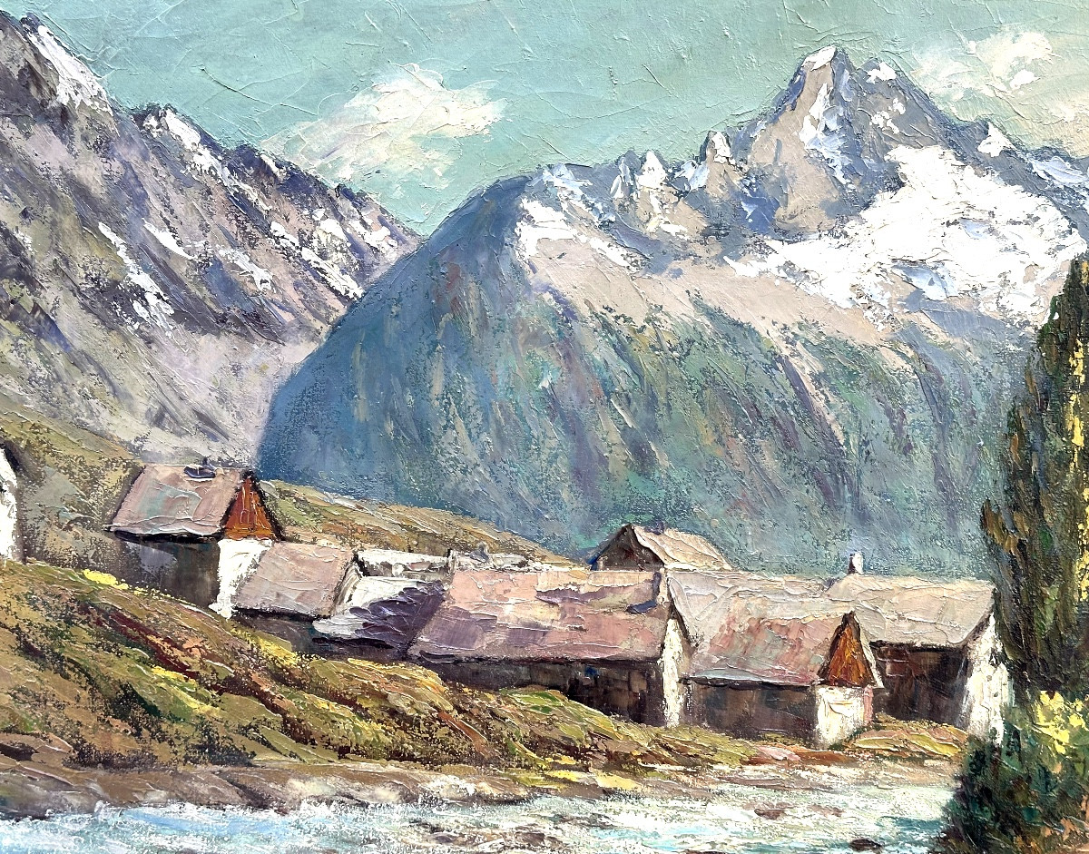 Lucien QUENARD 1902-1995 Grande huile route de la Bérarde Les Écrins le Veneon Oisans Alpes-photo-1
