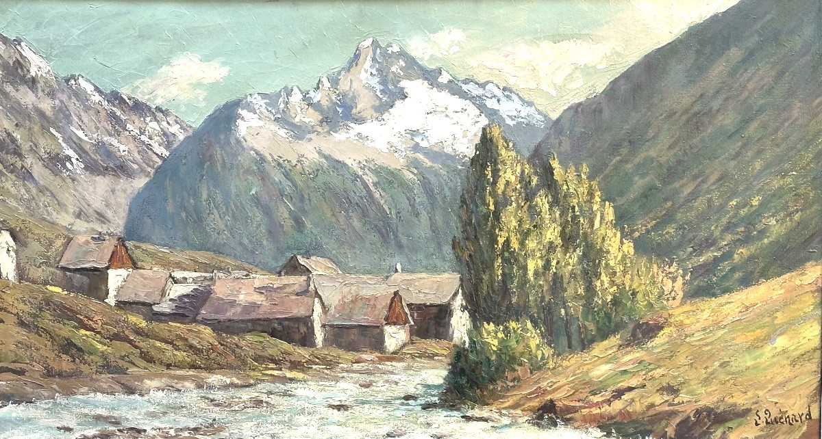 Lucien QUENARD 1902-1995 Grande huile route de la Bérarde Les Écrins le Veneon Oisans Alpes