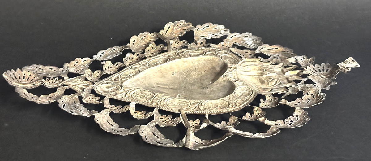 Very Large 37cm Silver Heart-shaped Angel Ex-voto Unhallmarked Valentine's Day Love Ex-voto-photo-3