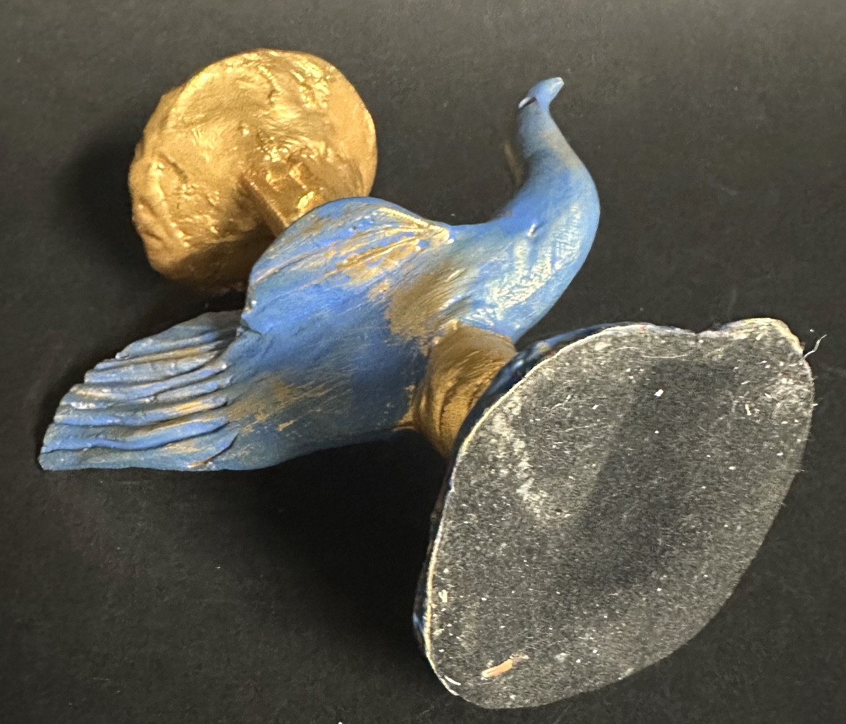 Pierre CASENOVE bougeoir en bronze doré et patine bleue Signé oiseau Fondica-photo-2