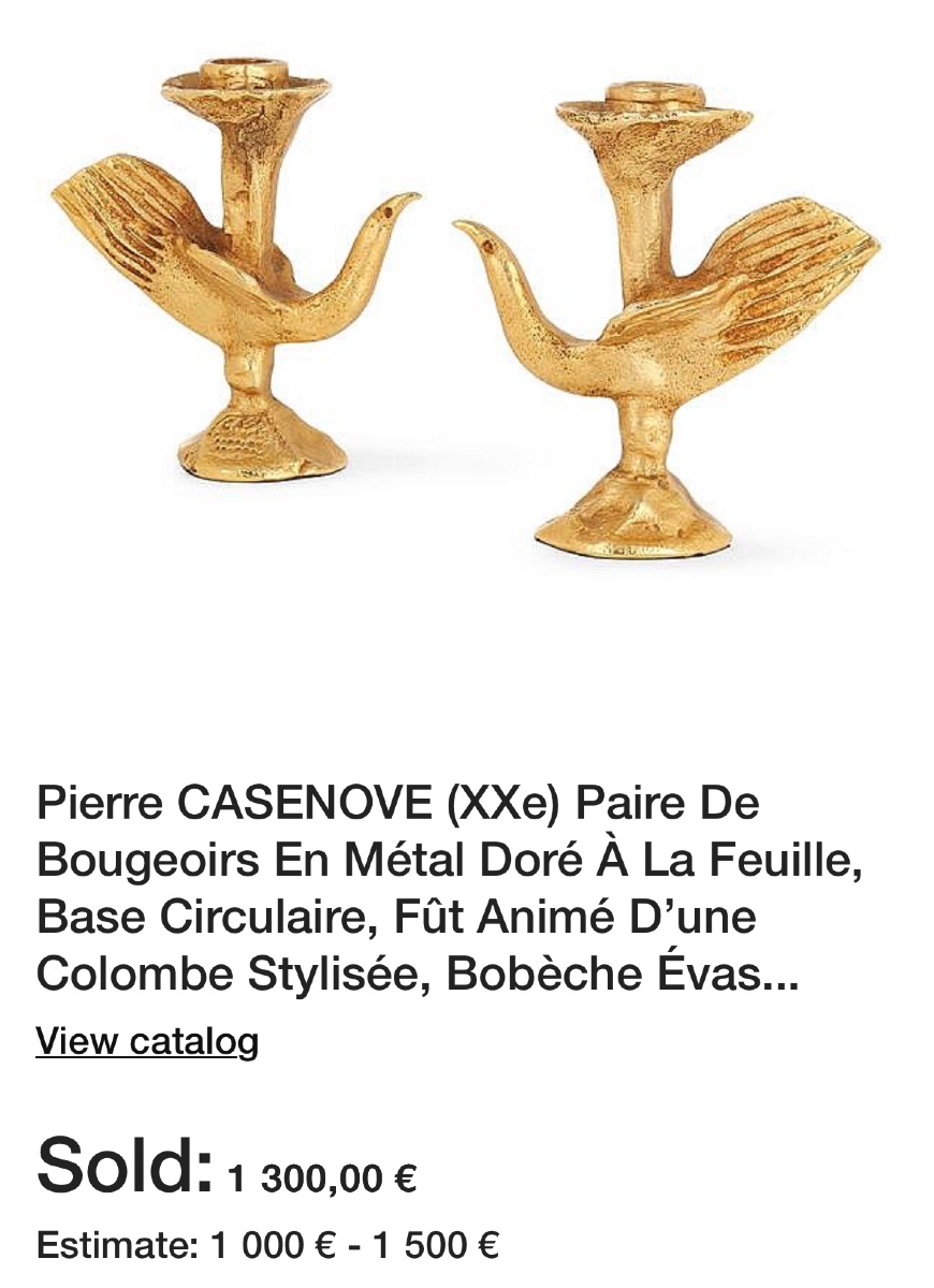 Pierre CASENOVE bougeoir en bronze doré et patine bleue Signé oiseau Fondica-photo-3