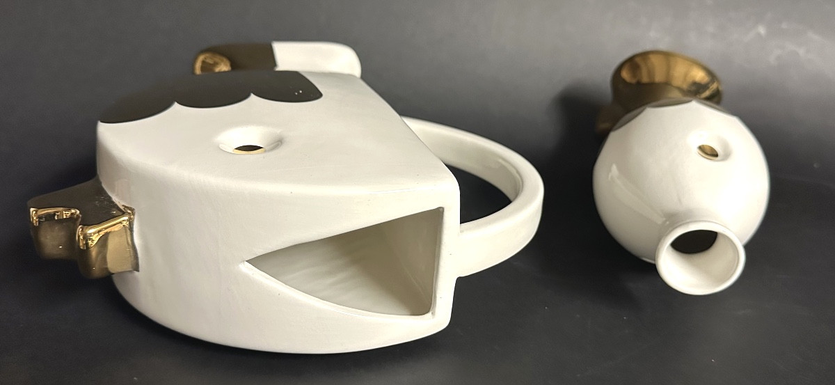 Vincent Darré 20th Century Fish Carafe And Bird Pitcher Monoprix Edition White And Gold Design -photo-2