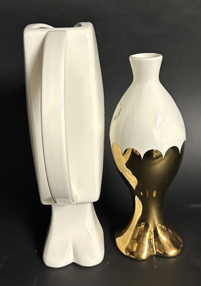 Vincent Darré 20th Century Fish Carafe And Bird Pitcher Monoprix Edition White And Gold Design -photo-3
