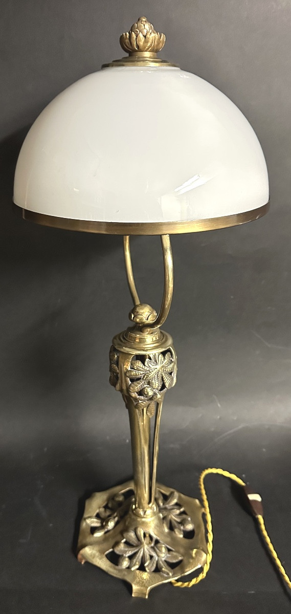 Grande lampe à poser en bronze et opaline 59cm 1900-photo-2