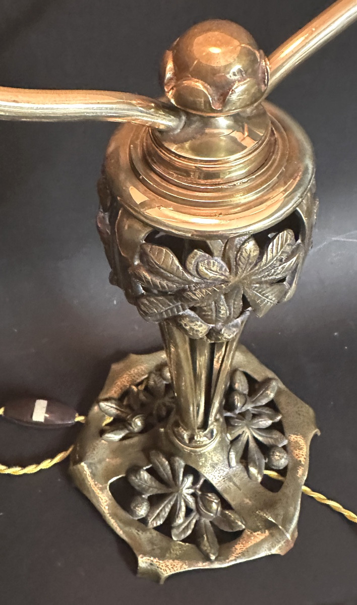 Grande lampe à poser en bronze et opaline 59cm 1900-photo-3