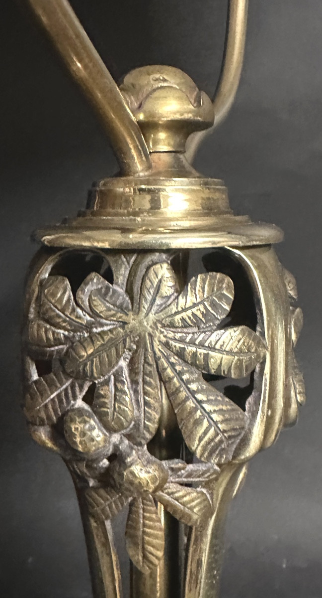 Grande lampe à poser en bronze et opaline 59cm 1900-photo-1