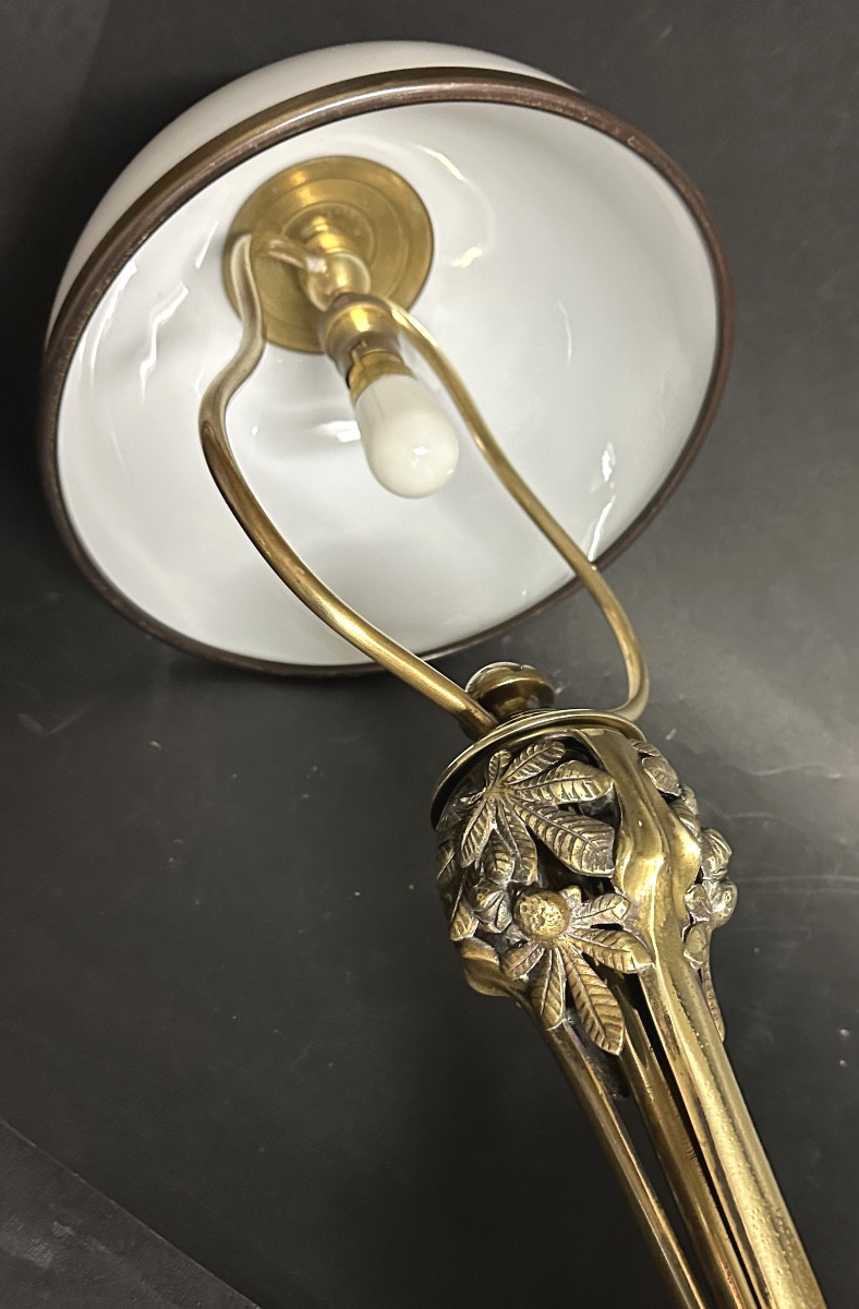 Grande lampe à poser en bronze et opaline 59cm 1900-photo-5