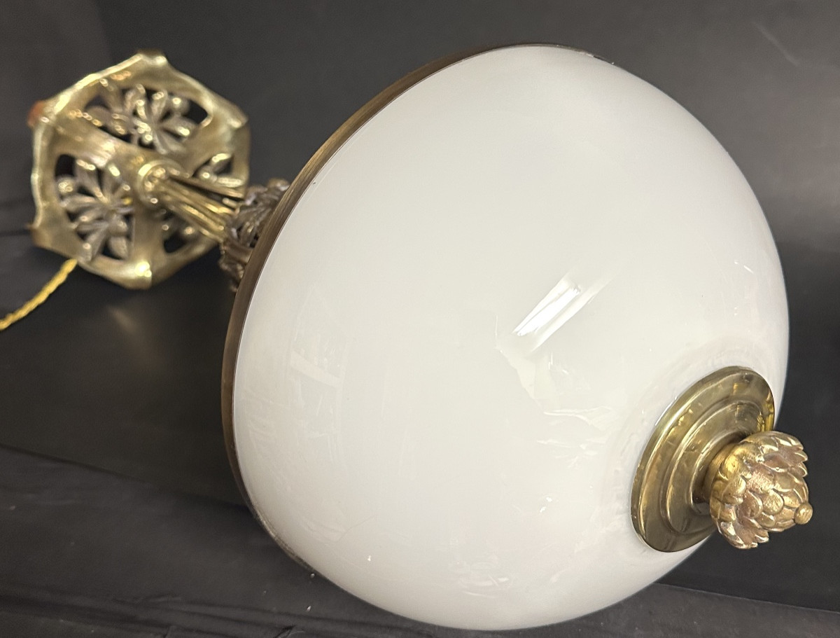 Grande lampe à poser en bronze et opaline 59cm 1900-photo-6