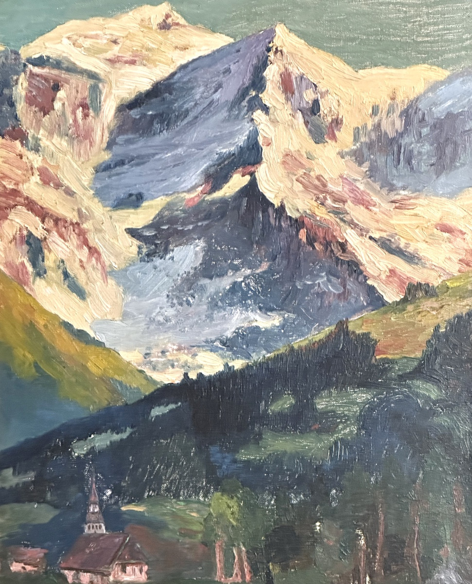 P. Vernin Oil 1931 Mont Blanc La Meije Alpes Mountain Grenoble /1-photo-2