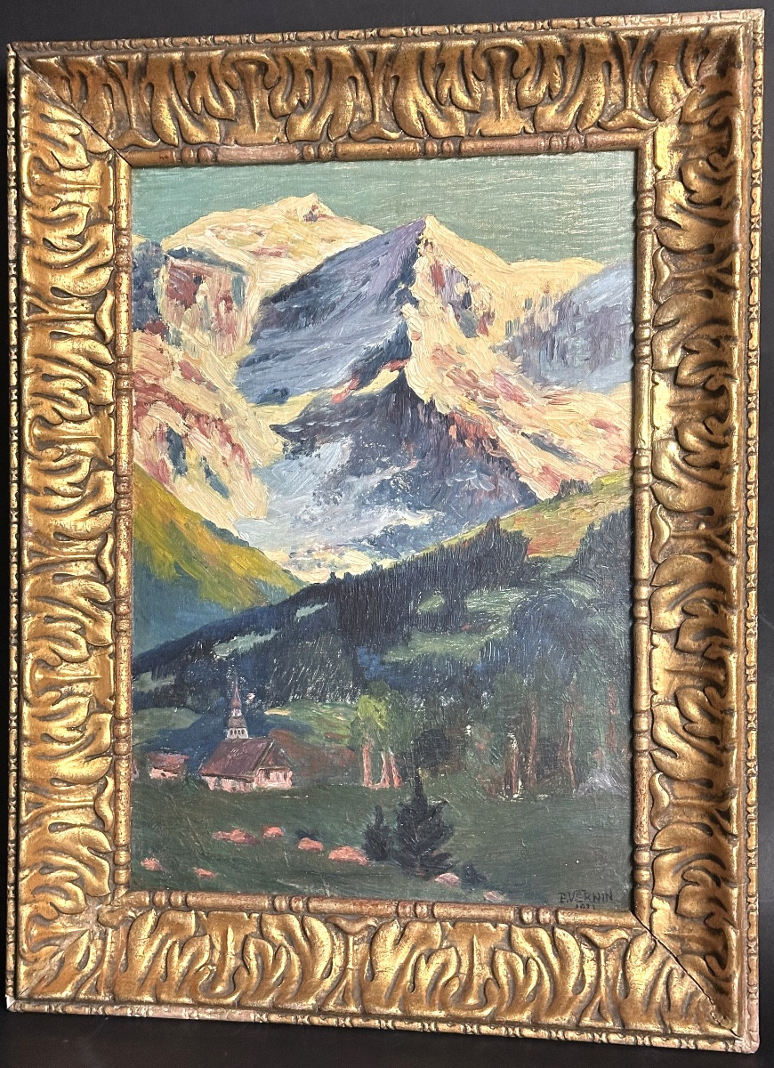 P. Vernin Oil 1931 Mont Blanc La Meije Alpes Mountain Grenoble /1
