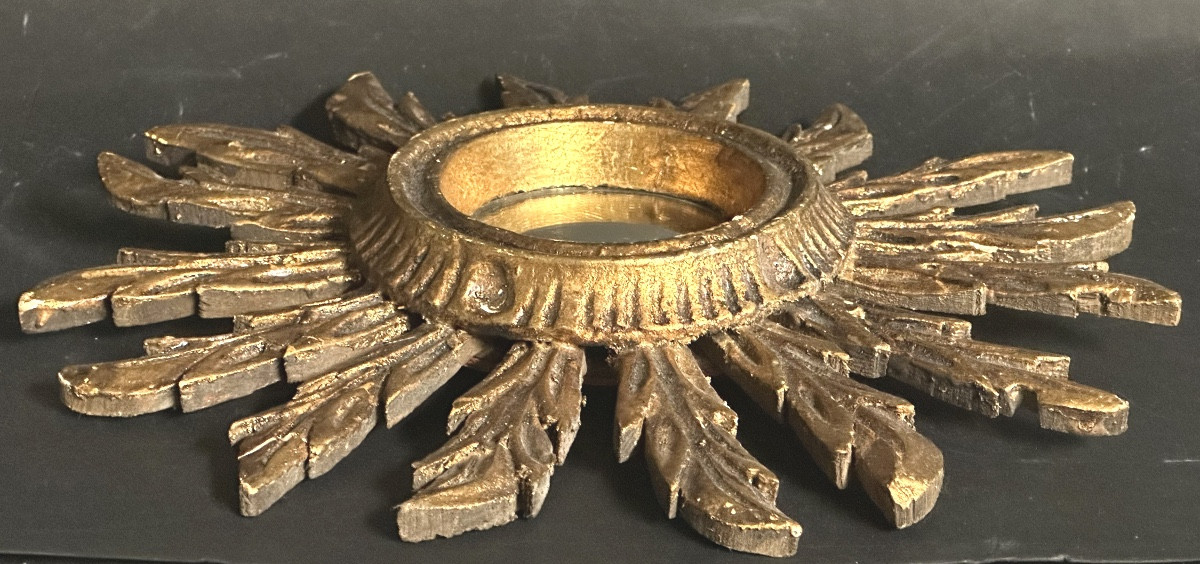 Witch's Sun Mirror 27.5 Cm In Curved And Distorting Gilded Wood Curiosity-photo-3