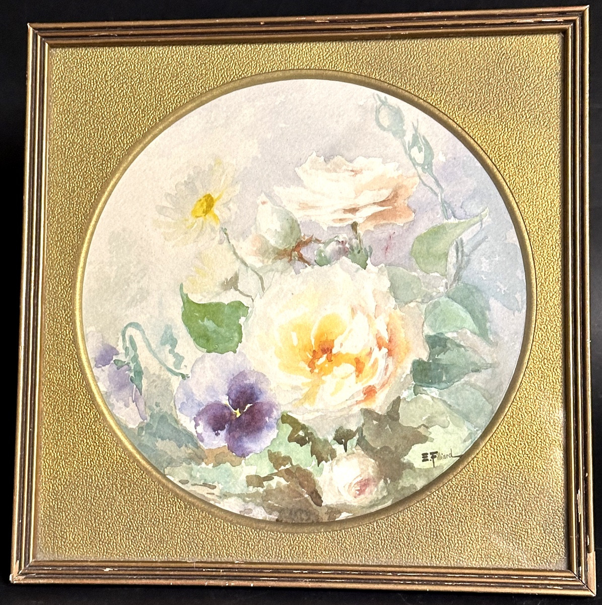 Ernest FILLIARD 1868-1933 Chambery composition florale Roses pensées marguerites -photo-2