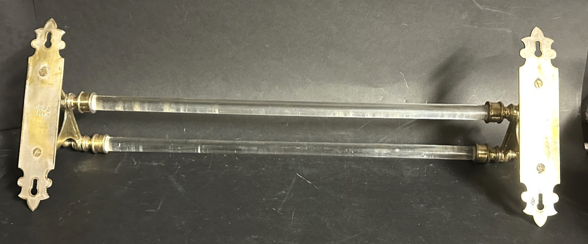 1900 Towel Rack In Brass And Glass Tubes Signed H*b Paris In Very Good Condition.-photo-1