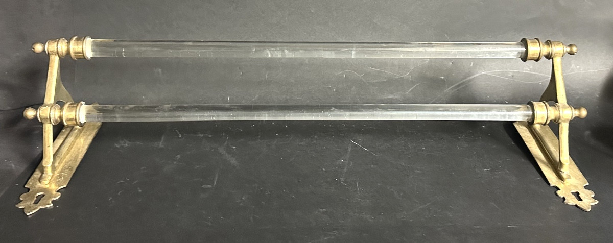 1900 Towel Rack In Brass And Glass Tubes Signed H*b Paris In Very Good Condition.-photo-2