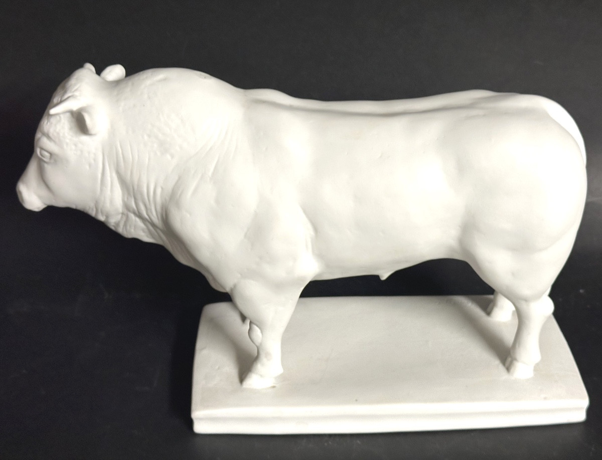 Important BŒUF Art Deco signé C. COUTY en biscuit de porcelaine Collection Agriculture-photo-2