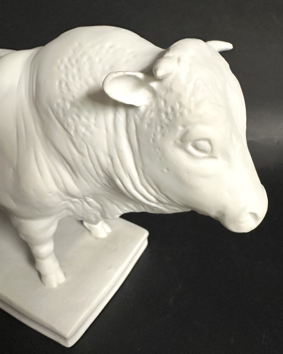 Important BŒUF Art Deco signé C. COUTY en biscuit de porcelaine Collection Agriculture-photo-4
