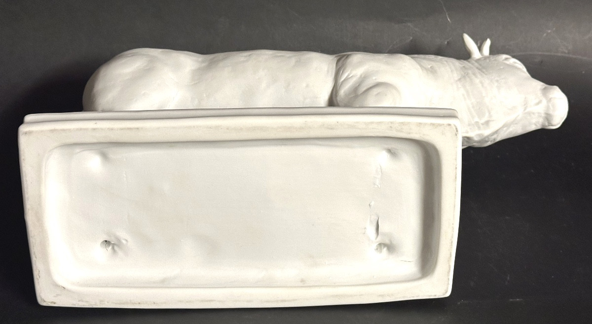 Important BŒUF Art Deco signé C. COUTY en biscuit de porcelaine Collection Agriculture-photo-5