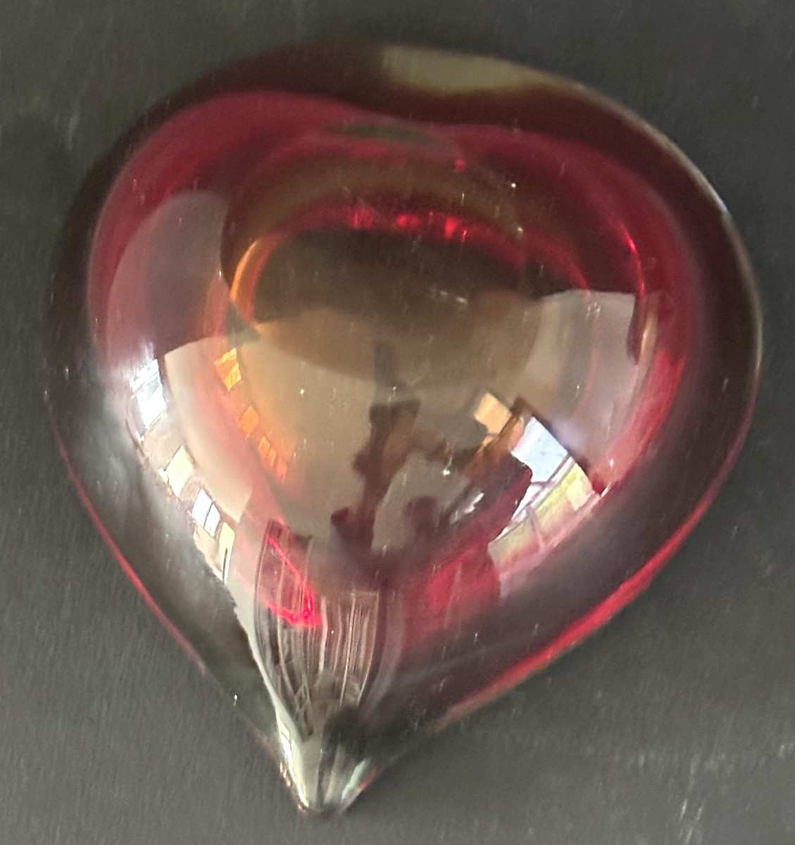 Murano Blown Glass Heart Pocket Tin Red 1960 Amour Saint-valentin In Very Good Condition-photo-3