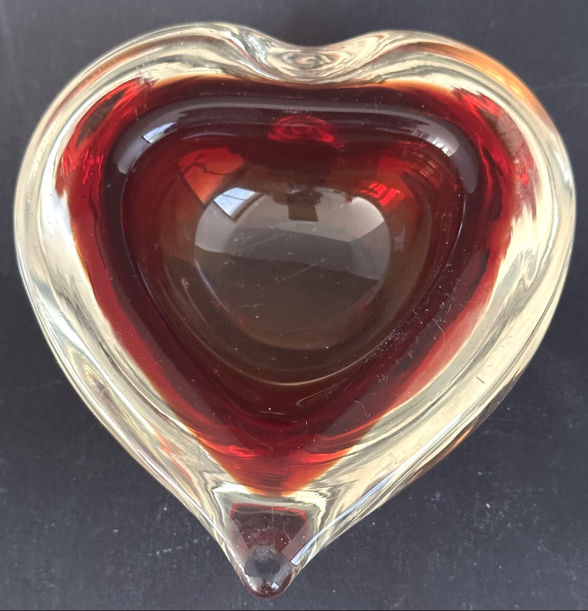 Murano Blown Glass Heart Pocket Tin Red 1960 Amour Saint-valentin In Very Good Condition