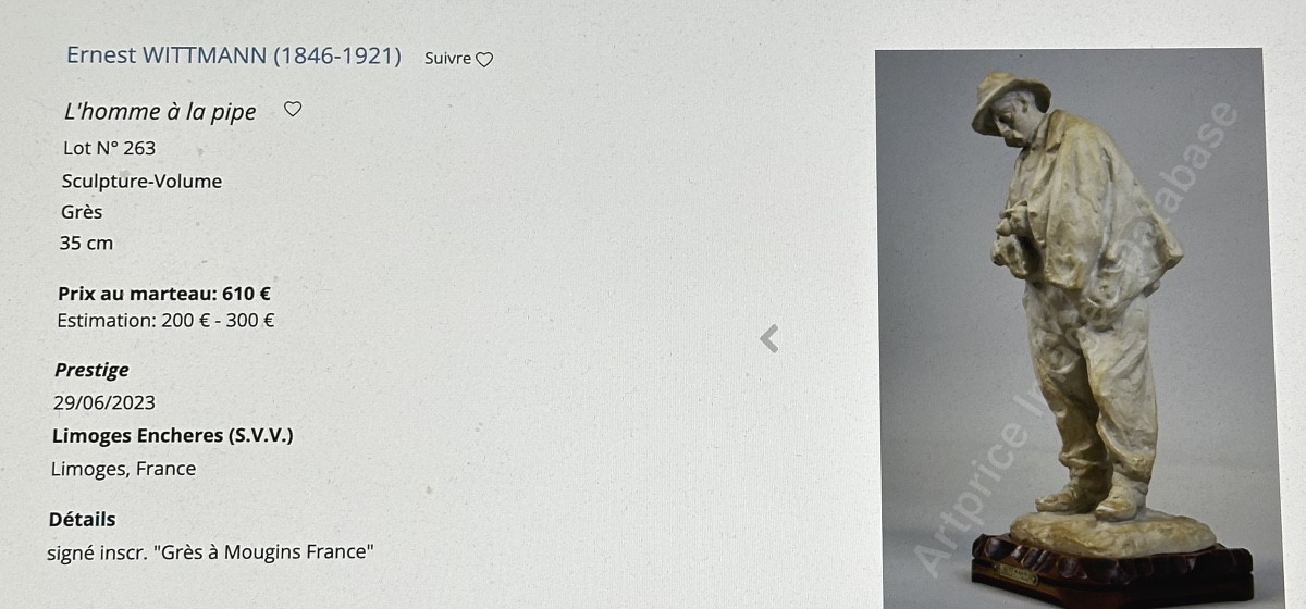 Ernest Wittmann For Mougin Nancy Stoneware On Sculpted Base 1910 Walking Man /1-photo-6