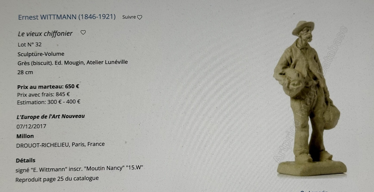 Ernest Wittmann For Mougin Nancy Stoneware On Sculpted Base 1910 Walking Man /1-photo-7