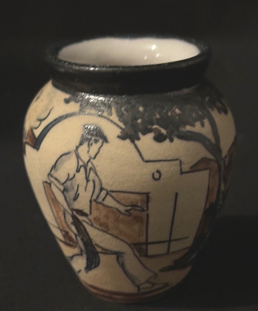 Ciboure Basque Stoneware Miniature Vase 7cm Chistera Player-photo-1