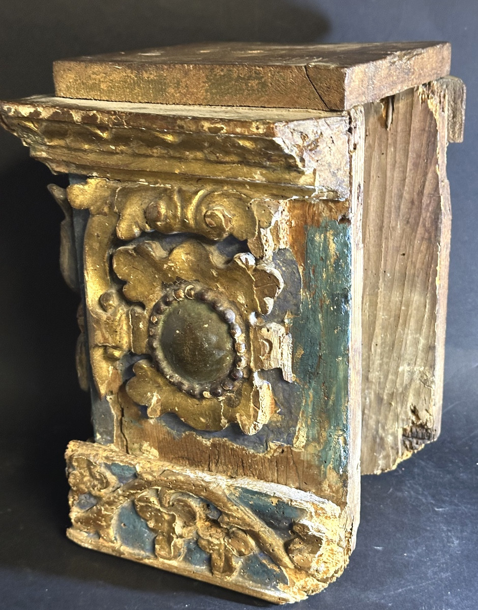 Baroque Base Italy XVIIth Century In Polychrome Wood With Angel Sculpture Base Charming Object-photo-4