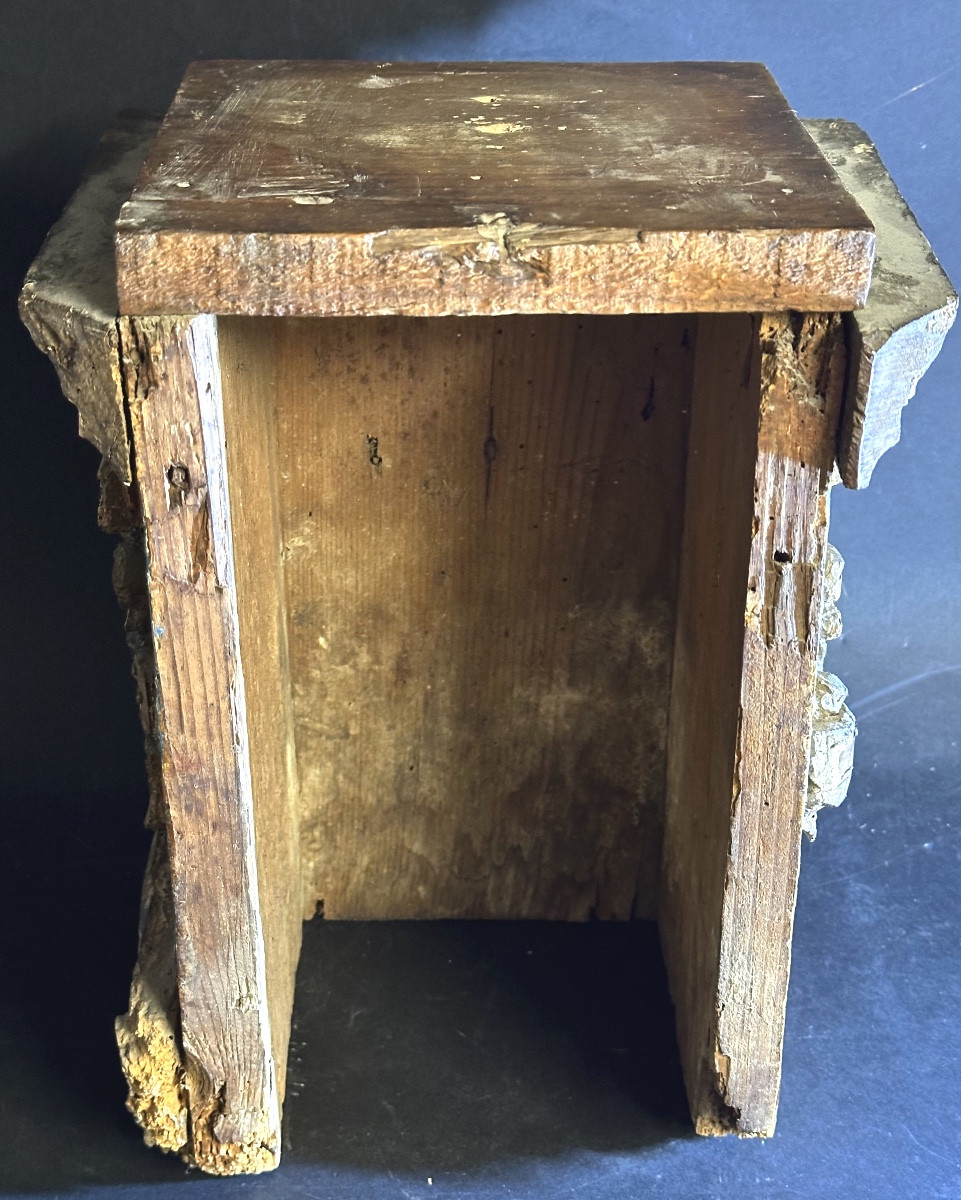 Baroque Base Italy XVIIth Century In Polychrome Wood With Angel Sculpture Base Charming Object-photo-1