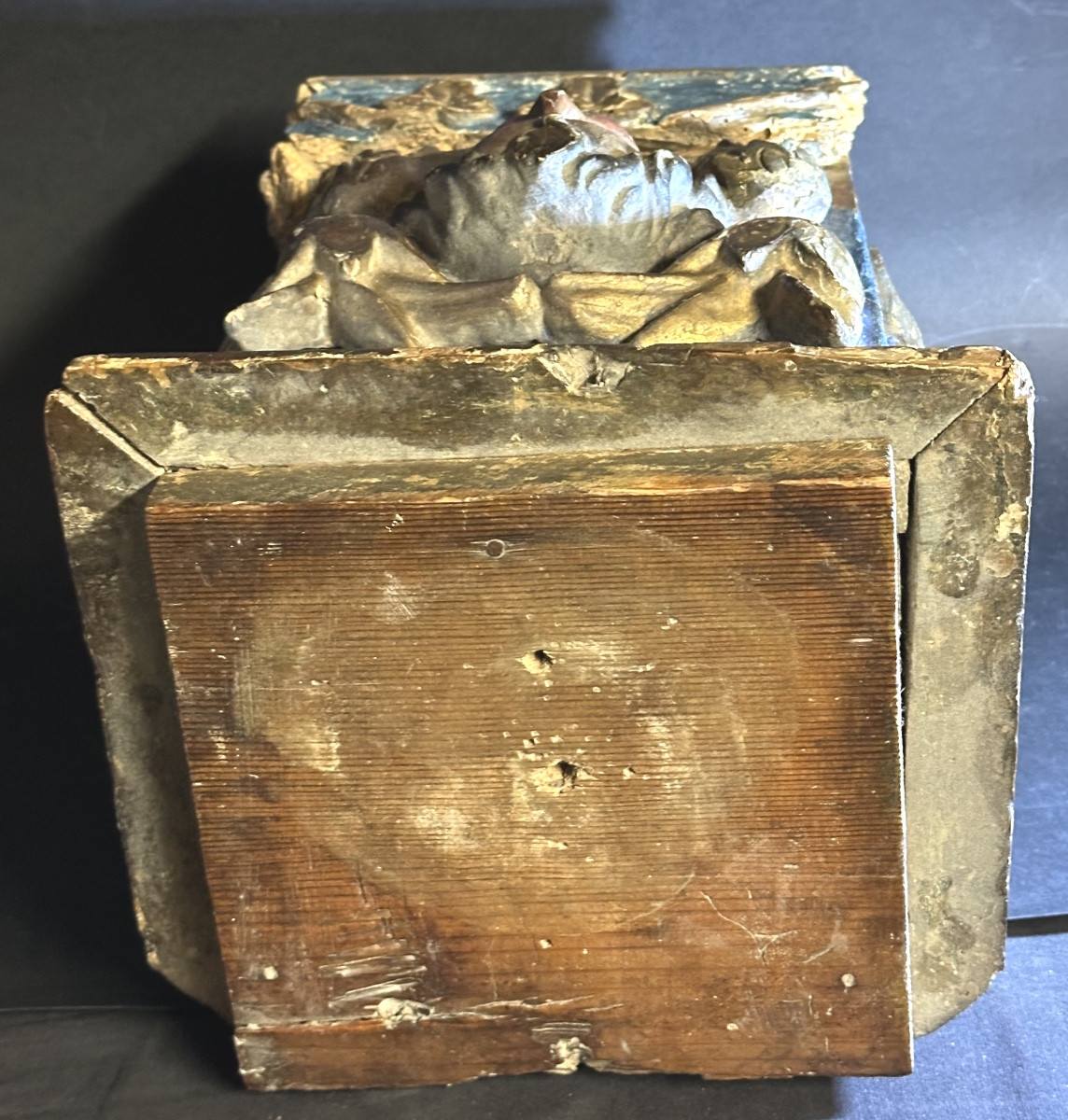 Baroque Base Italy XVIIth Century In Polychrome Wood With Angel Sculpture Base Charming Object-photo-2
